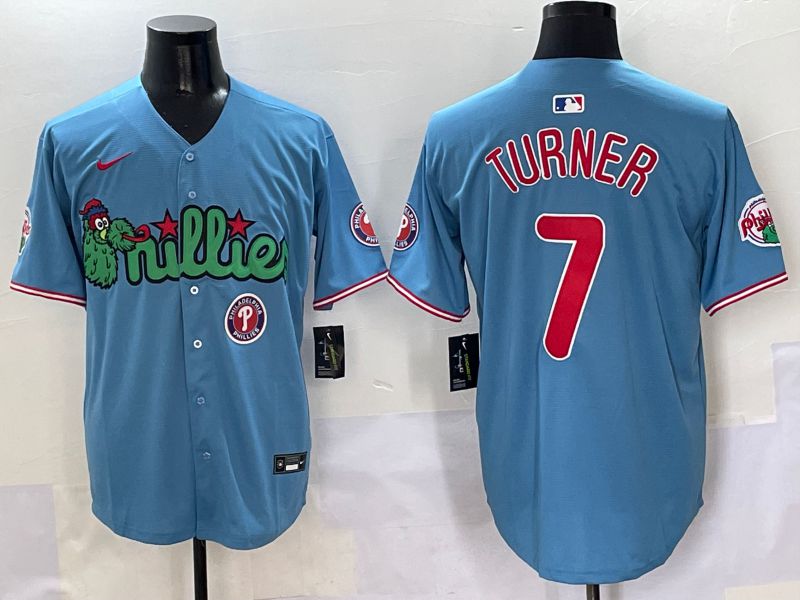 Men Philadelphia Phillies #7 Turner Light Blue three generations Joint Name Nike 2025 MLB Jersey style 7
